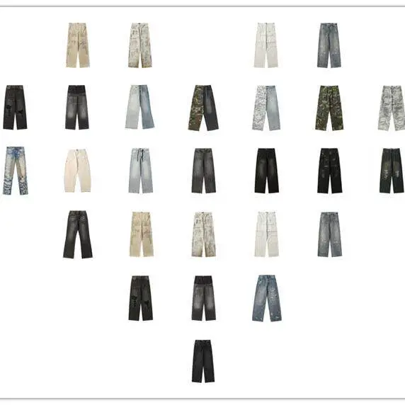 Original ceiling Parisian style ink dyed dirty drape wide work pants INS internet famous loose camouflage patchwork denim