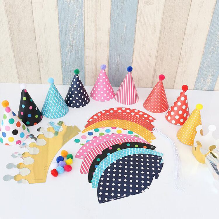 Children's Birthday Hat Pom-Pom Dot Party Hat Baby One-Year-Old Full Moon Photo Props Crown Hat Wholesale Parent-Child