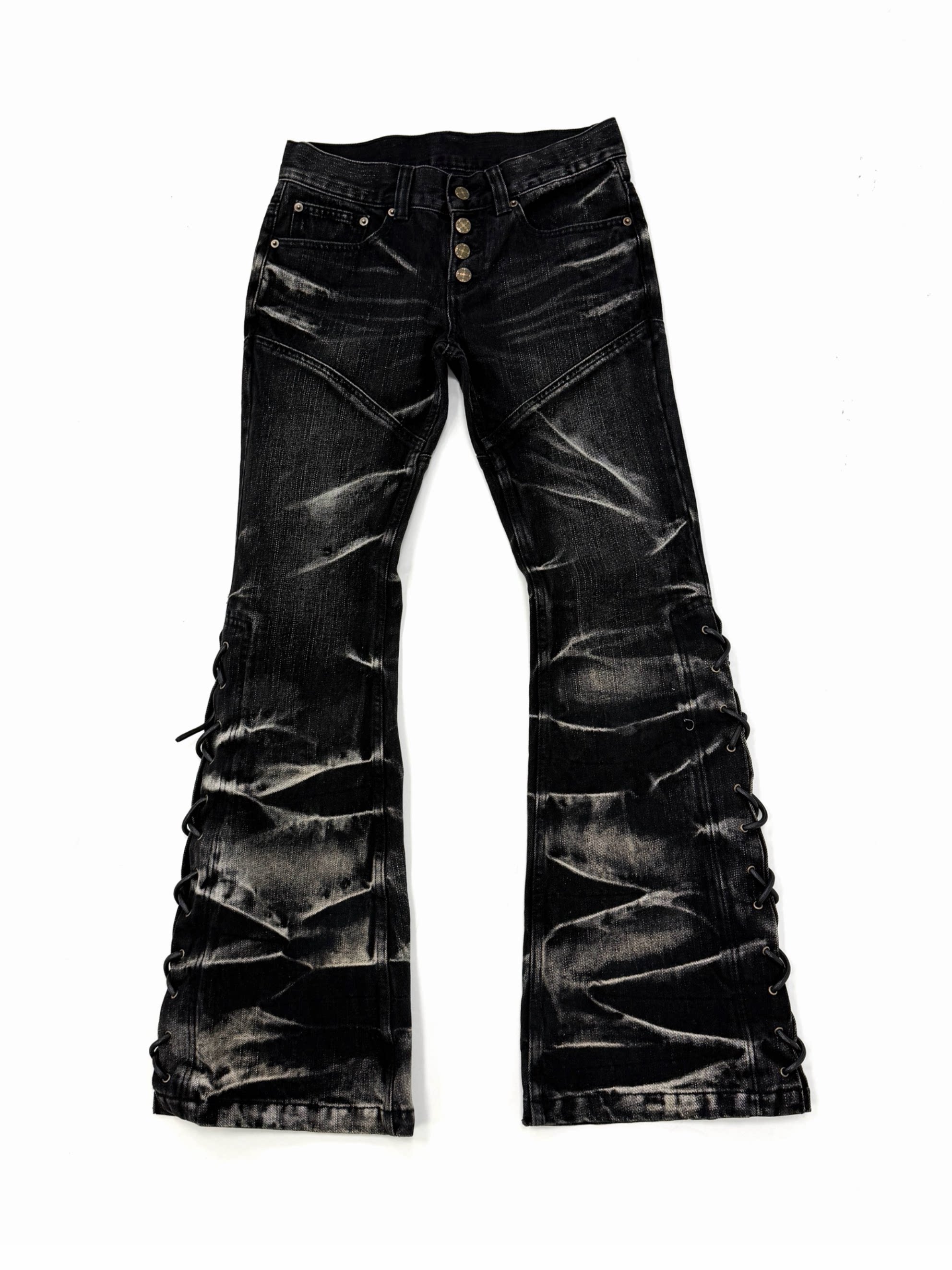 Oriental Dragon Sama Tornadomart Tornado Lightning Pattern Woven Belt Visual Style Slim-Fit Jeans