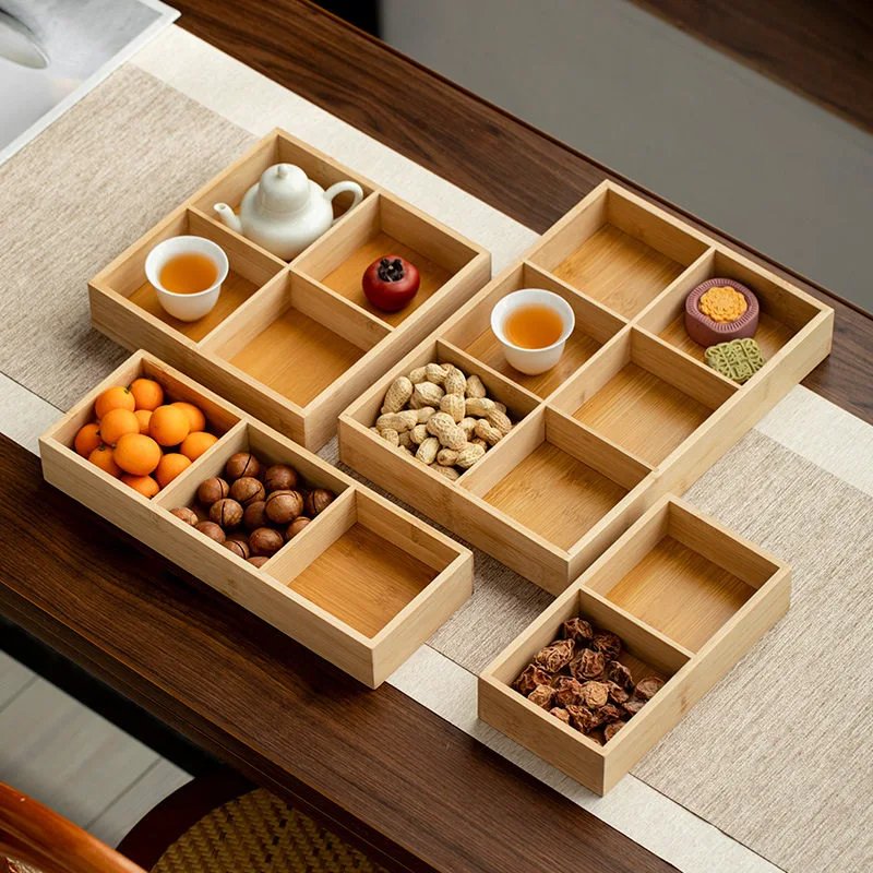 现代简约围炉煮茶宫格果盘零食干果盘竹质盘分格托盘火锅配菜拼盘