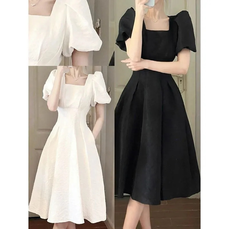 2024 Summer New French First Love White Long Dress Women's Slimming Small Fresh Elegant Short-sleeved dress Cross-border