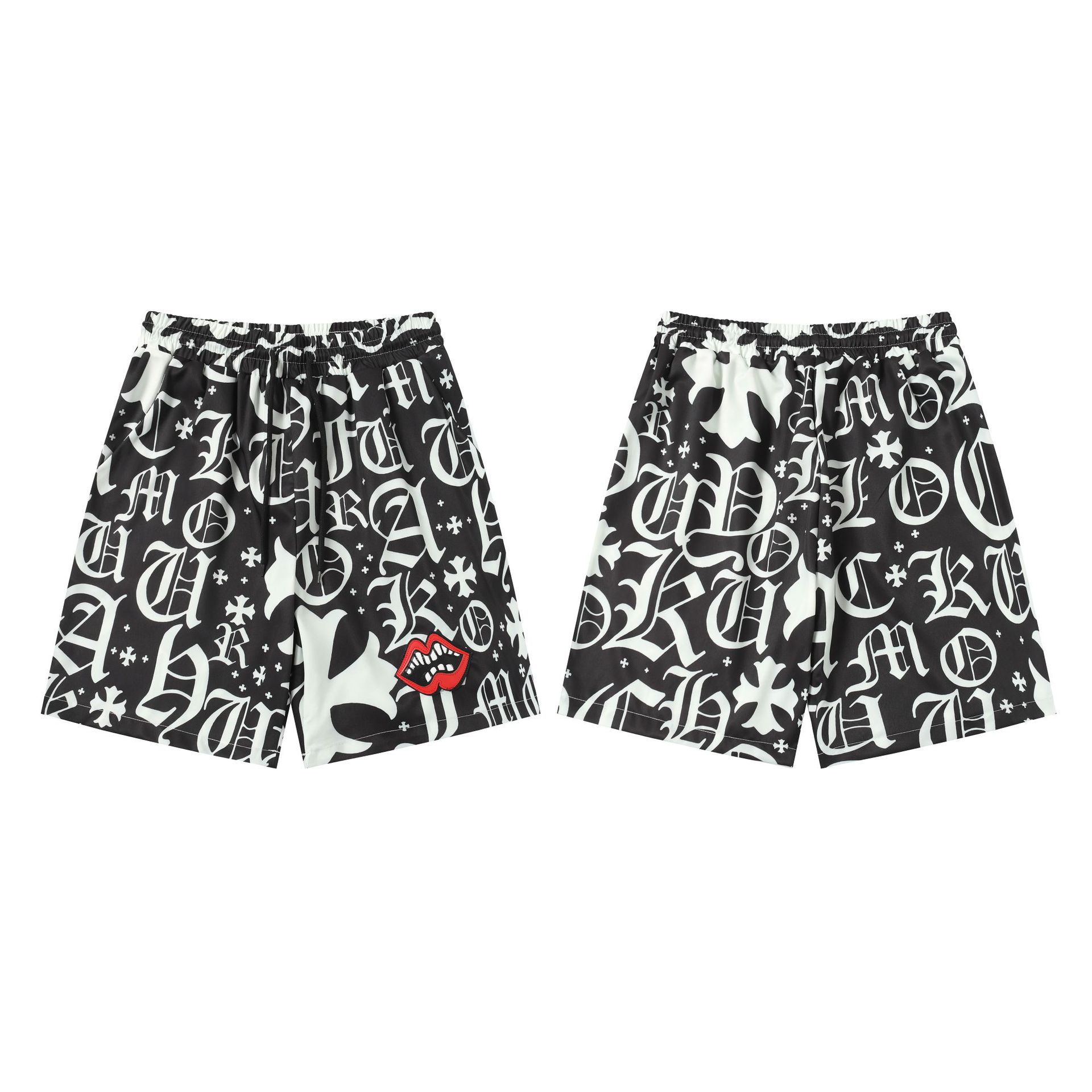 2025 New Chrome Hearts Ch Chrome Drawstring Red Mouth Printed with Sanskrit Letters Casual Shorts