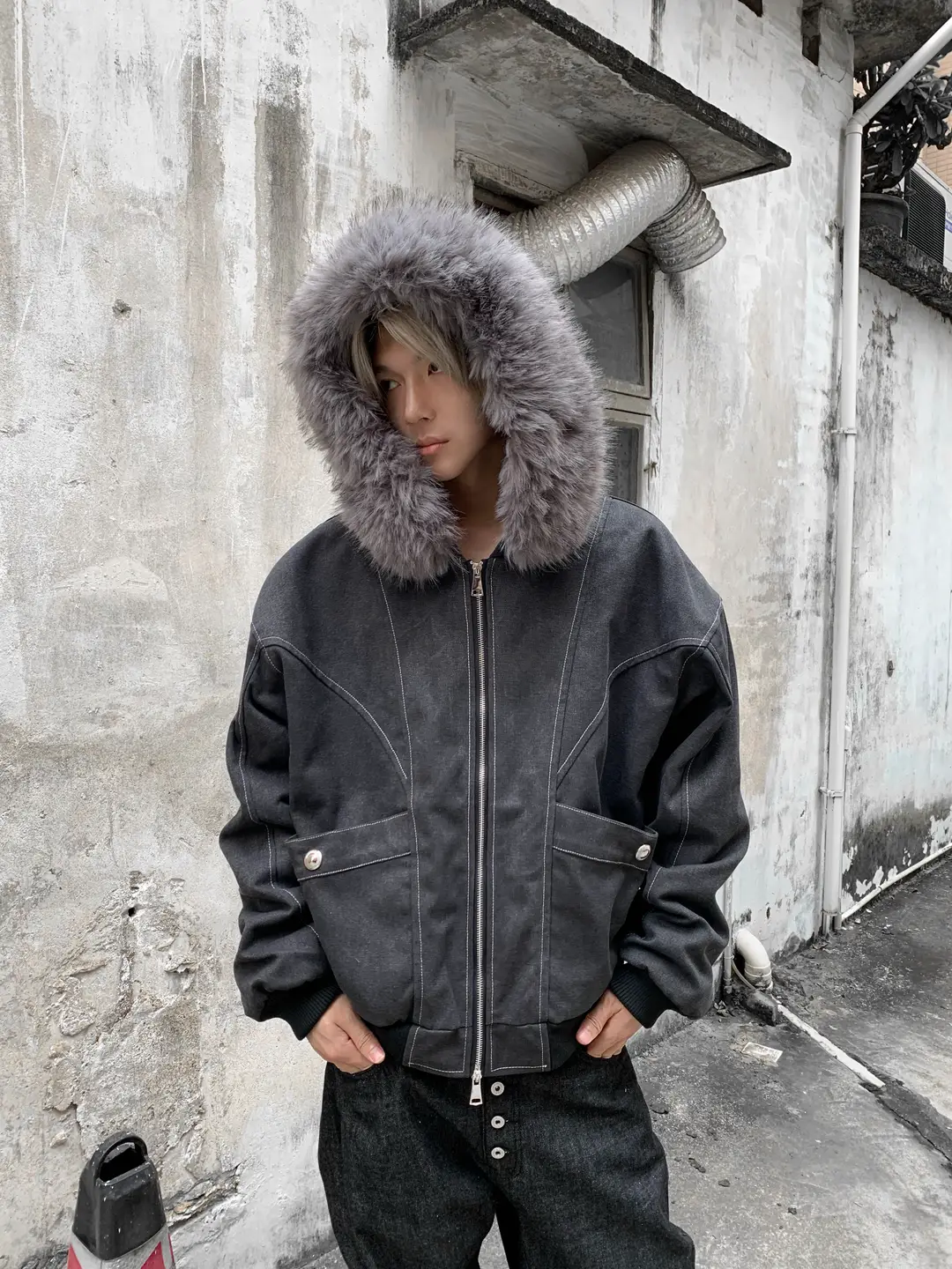 「Ueshima」Vintige Mountain Carving Jacket Winter Parka Cleanfit Short Loose Cotton Coat for Men