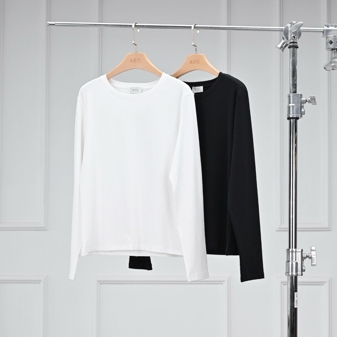 Warren Hailong Casual Simple Round Neck Layered Micro-Elastic Cotton Black and White Bottoming Long-Sleeved T-Shirt Lst033