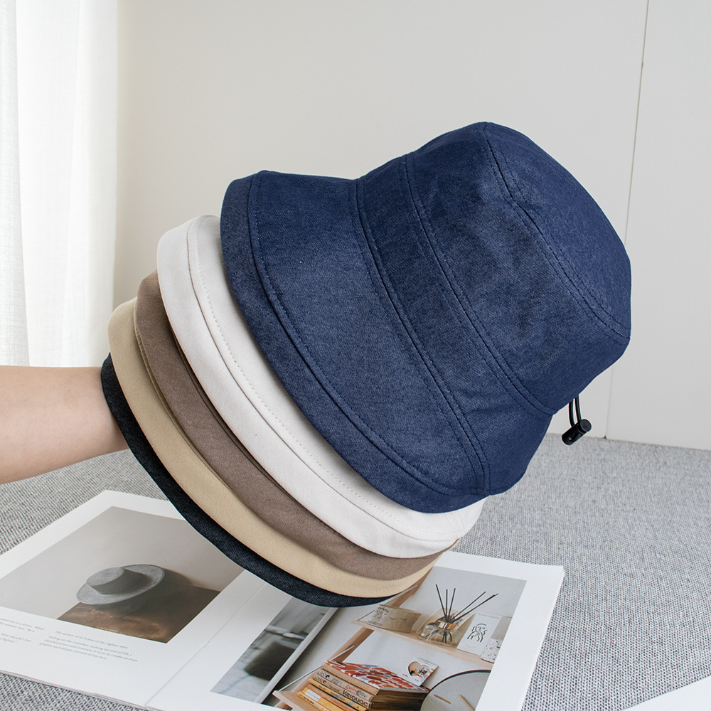 Rolled Brim Fisherman's Hat for Women, Spring and Summer Sun Protection Hat, Japanese Style Sun Hat with Drawstring, Denim Cotton Wide Brim Women's Bucket Hat