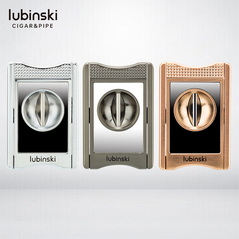 LUBINSKI Multifunctional V-shaped Cigar Shear Zinc Alloy Cigarette Design with Leather Case Gift Box LUBINSKI