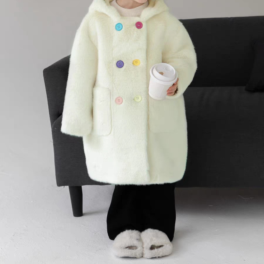 Girls' Winter Coat, Stylish Baby Children's Trendy Brand Faux Fur Thickened Mid-Length Coat