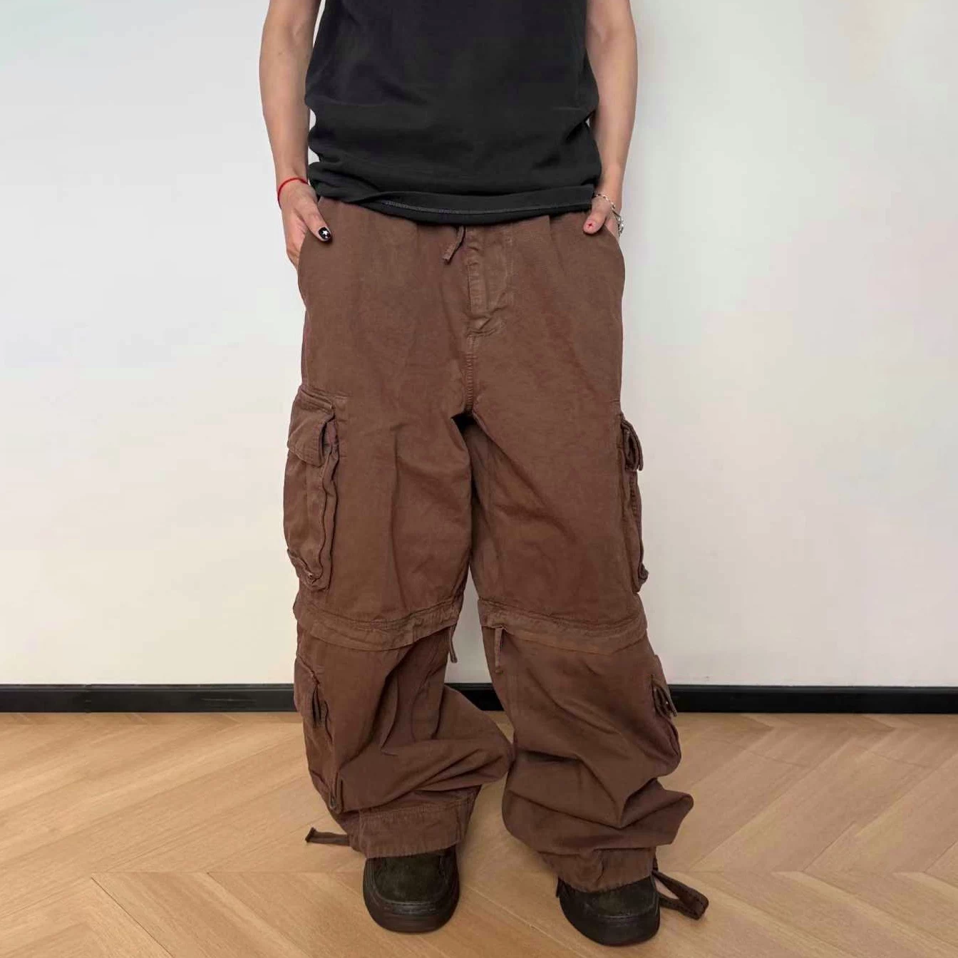 ERL 25FW 拉链可拆卸两穿水洗棕直筒工装裤zip-off cargo pants