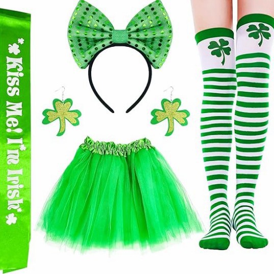 Irish Day St. Patrick's Day Bow Tie Hair Accessory Tulle Skirt Shoulder Strap Clover Earrings Clover Elements