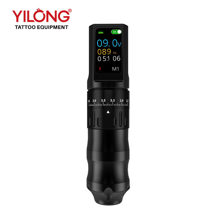 Yilong Cross-Border H Model Color Screen Battery Tattoo Machine Wireless Power Adjustable Stroke Charging Tattoo Pen Tattoo Equipment