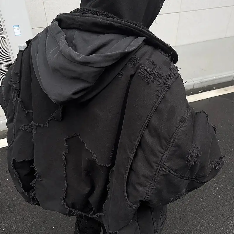 VINTAGE GRAC American Style High Street Retro distressed Hooded Jacket Bomber Coat Baseball Jacket Coat