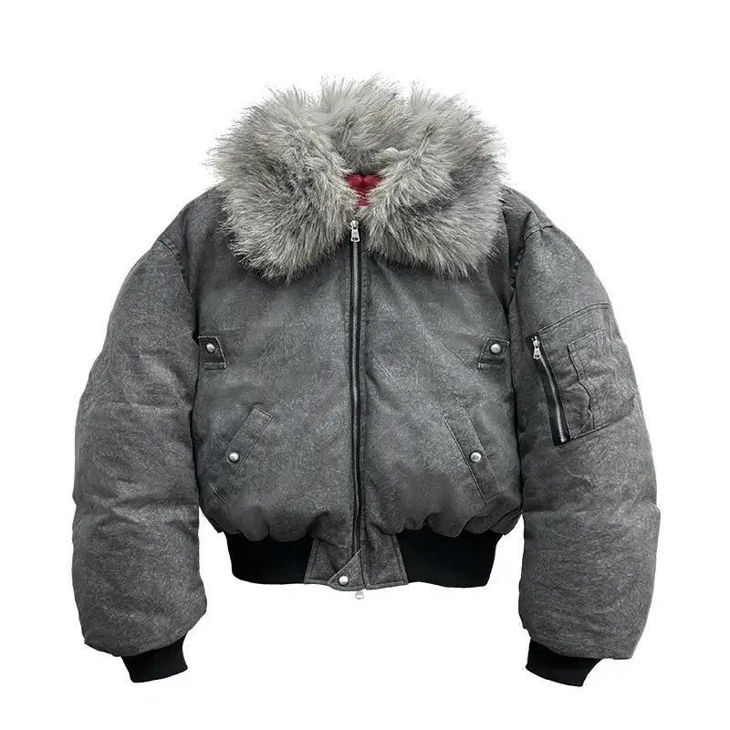 Wannalab 25Ss Wolf Fox Fur Collar World War Ii B15 Bomber Jacket Waxed Red Inner down Jacket Bomber