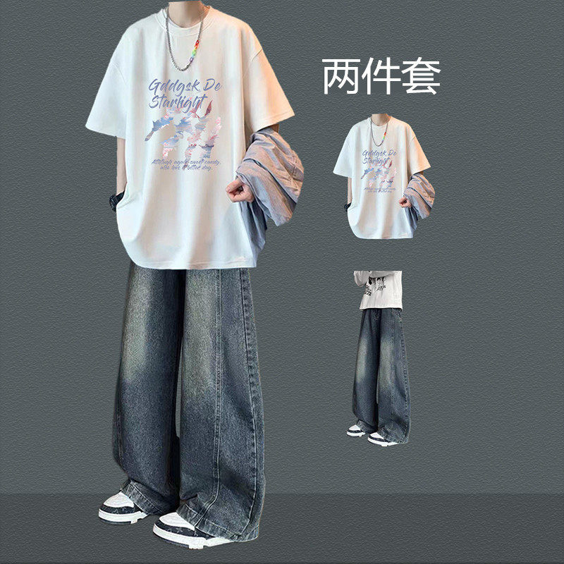 Summer Trendy Boys' Outfit: Sun-Kissed, Clean-Cut Short-Sleeve T-Shirt, Stylish Two-Piece Set for Teenagers to Look Taller