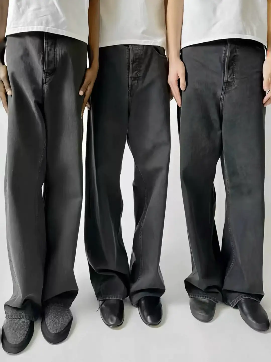 Vujade 009WES washed black and gray vintage drop color versatile loose straight baggy jeans Nissan YKK