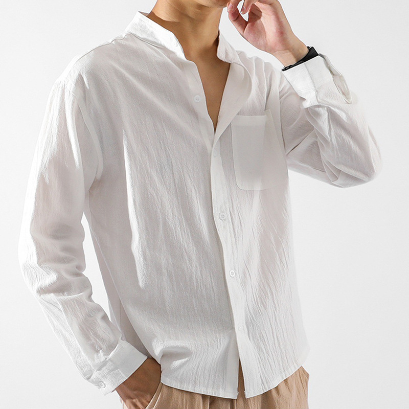 Linen long-sleeved shirt men's autumn loose Chinese style cotton and linen half-sleeve shirt very fairy white shirt coat fashion
