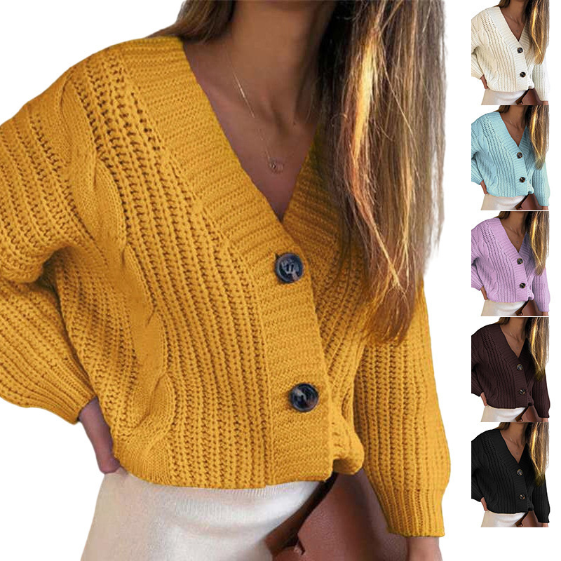 Cross-Border New Style Wish Independent Brand Sweater for Women 2026 Autumn and Winter Loose Large Size Cable Knit Button Thick Yarn Sweater Cardigan