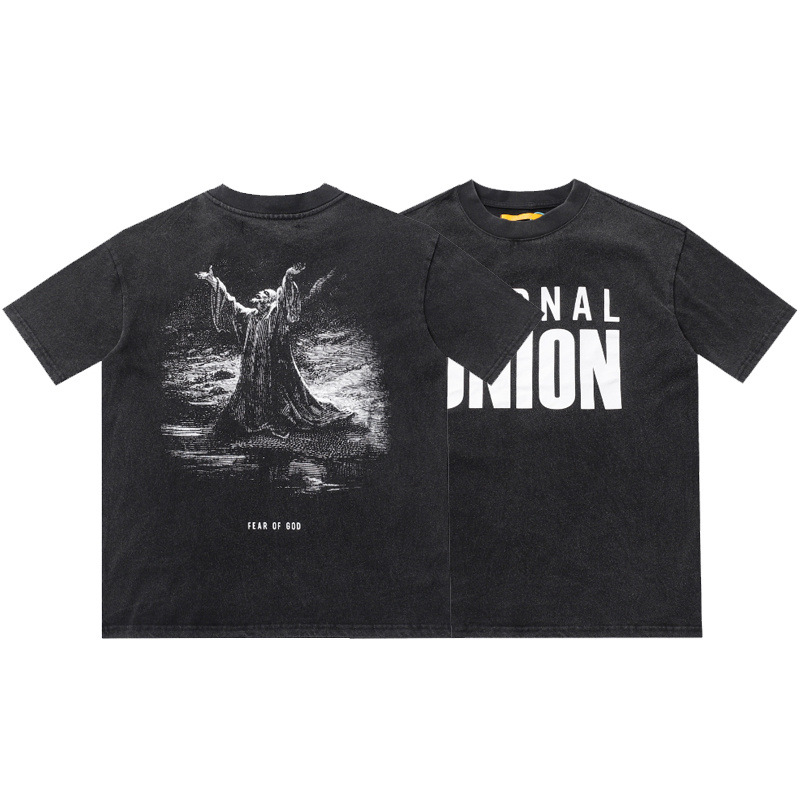 High street retro FEAR OF GOD FOG exhibition limited Jesus loose oversize wash short sleeve t-shirt for men