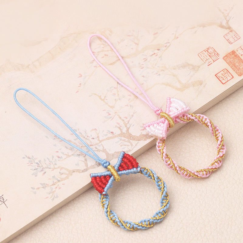 Fugitive Princess Christmas Circle Handmade Woven Bowknot Bell Phone Bag Pendant Ring Clip USB Flash Drive Anti-Loss Strap