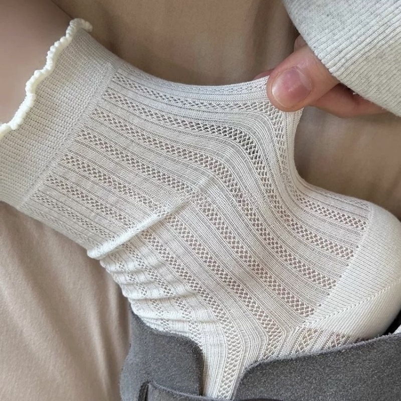 Ballet Stacked Socks Children's Mid-length Socks Cotton Summer Thin Hollow Mesh Lace Stockings with Small Sandals