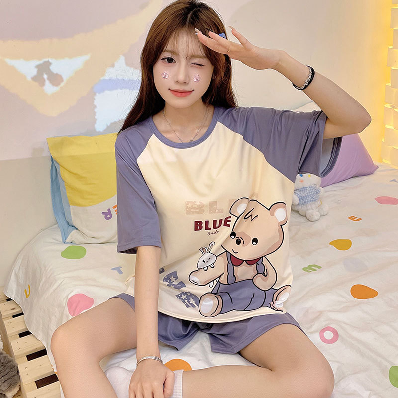 Cartoon Age-Reducing Style Pajamas for Women, Summer Pure Cotton Short-Sleeved Shorts, Casual Wearable Large Size Thin Home Clothes Set