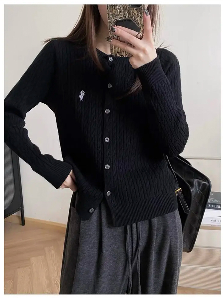 Spring 2024 New Twist Knitted Slim-Fit Slimming Jacket All-Match Round Neck Lazy Sweater Embroidered Top Cardigan