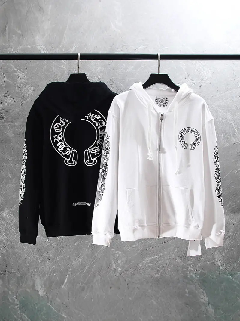 High Version Chromehearts Chromehearts Double Arm Cross Back Big Horseshoe Logo Hooded Zipper Sweatshirt