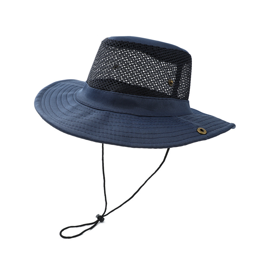Summer men's breathable cool hat camping mountaineering sun-proof fisherman hat big brim foldable dual-use mesh basin hat wholesale