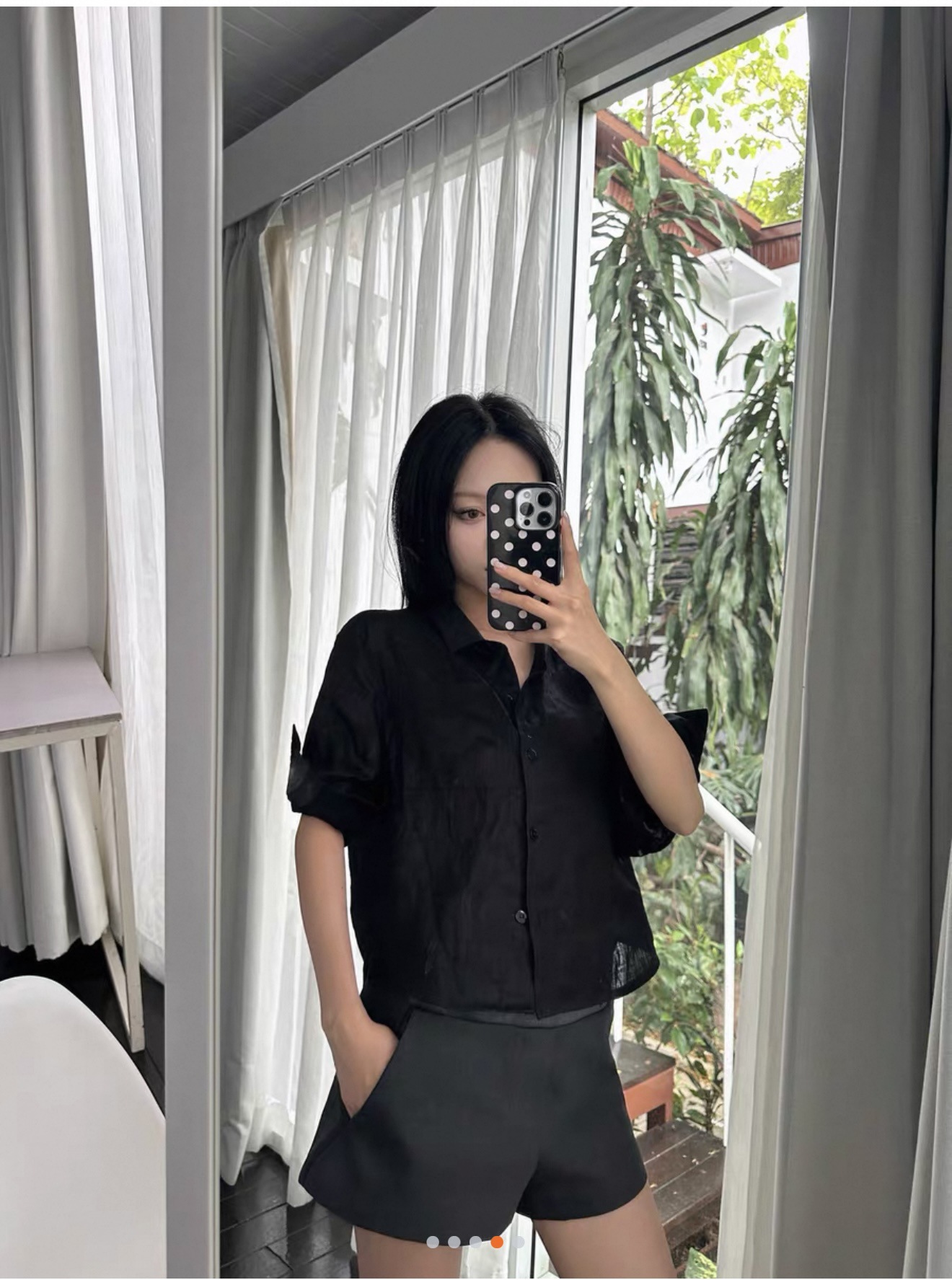 Home Girl Relaxed and Lazy 100% Linen Long-Sleeved Shirt for Women 001Fit Short Handmade Rolled-Sleeved Short-Sleeved Shirt 5509