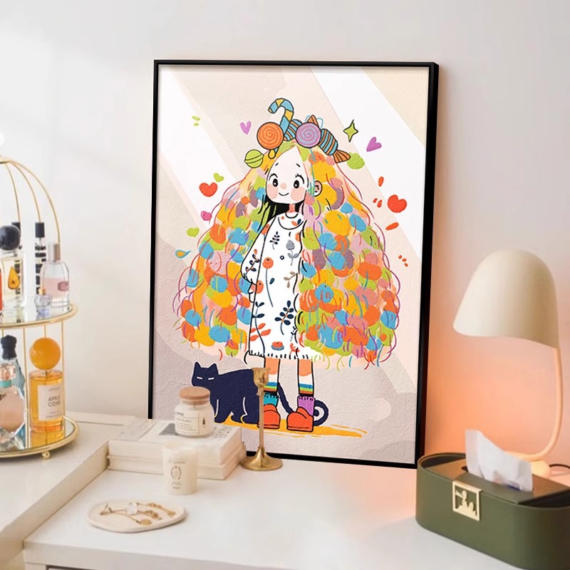 Dopamine Girl Bedroom Decorative Painting Bedside Bucket Cabinet Desktop Pendulum Painting Princess Room Cartoon Living Room Hanging Painting