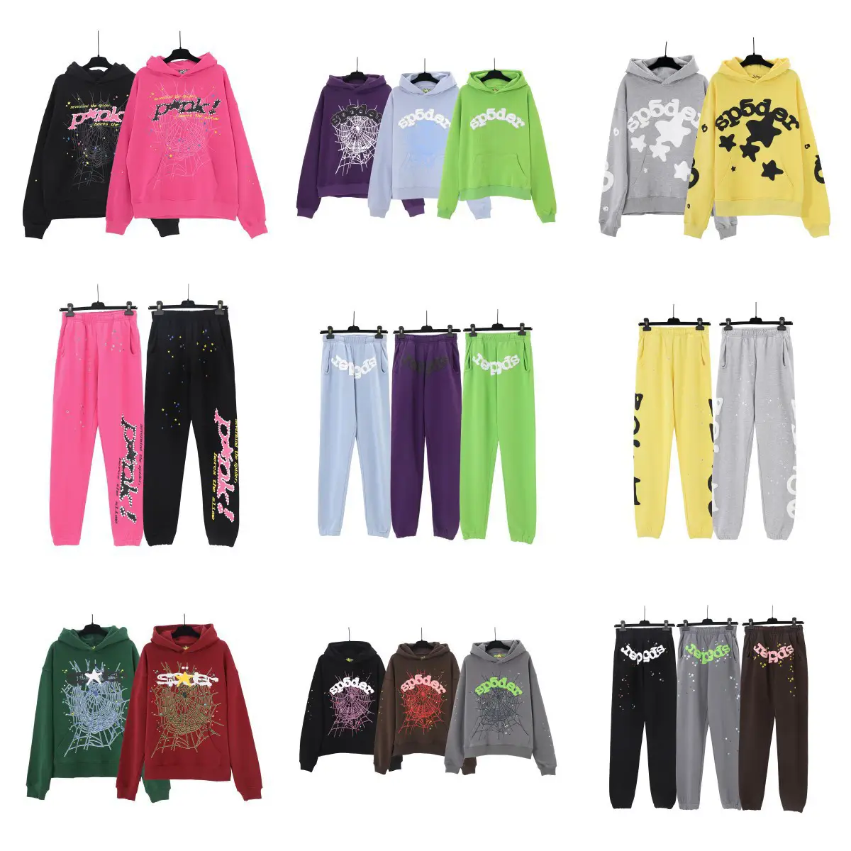 U.S. tide Sp5der 555555 foam printing men and women loose hooded sweater casual pants sports suit autumn