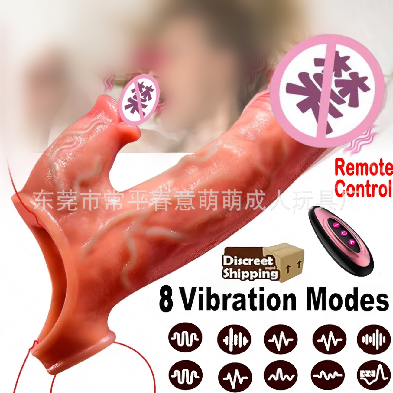 Cross-Border Male Penis Sleeve, Delayed Enlargement, Tongue Licking Dildo Sleeve, Double Vibrating Wolf Tooth Sleeve, Adult Products, Sex Toys