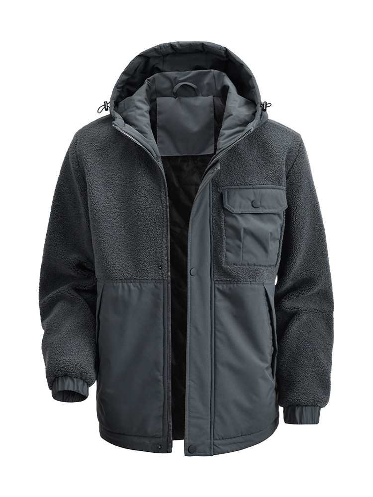 Cross-Border Foreign Trade Export Mountain-Style Functional Autumn and Winter Hooded Fleece Jacket Men's Lamb Wool Warm Cotton Coat European Size