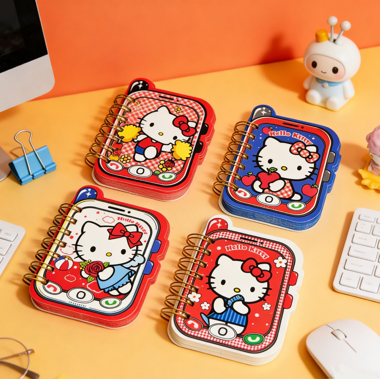 Mai Pin Stationery Hello Kitty Mobile Phone-Shaped Pocket Notepad Cartoon Kitty Cat Color Page Spiral Notebook