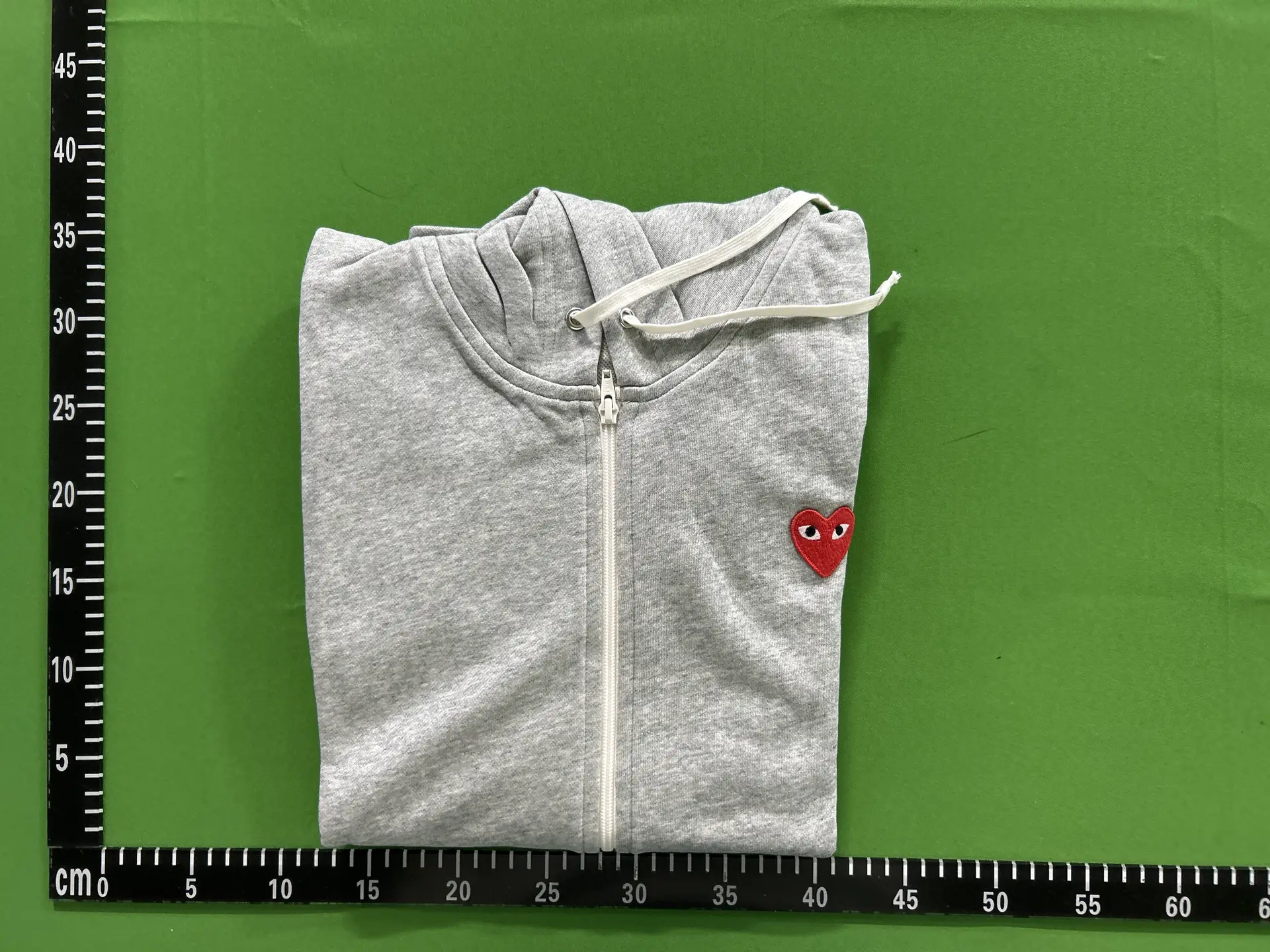 Comme des Garçons Play Grey Zip Hoodie with Red Heart