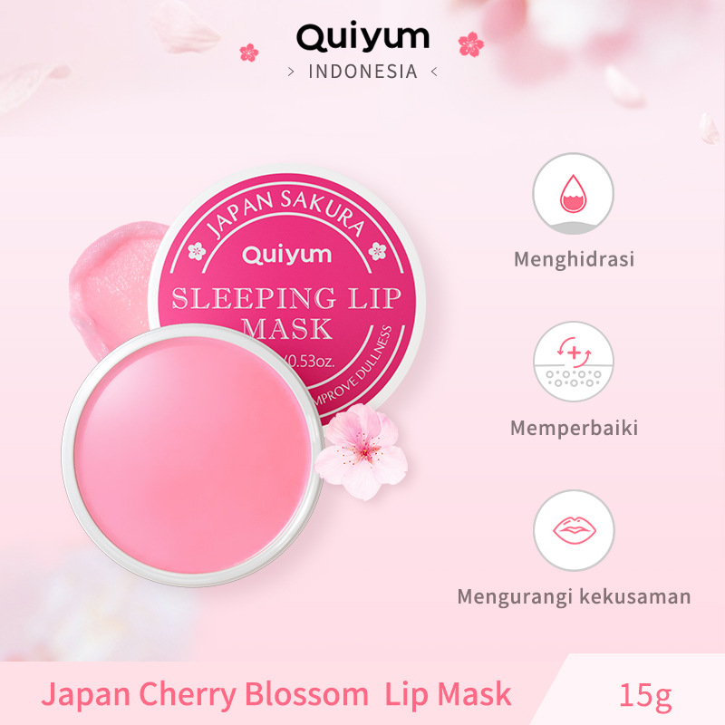 Cross-border QUIYUM cherry blossom sleep lip film 15g moisturizing lip balm softening horny moisturizing factory in stock