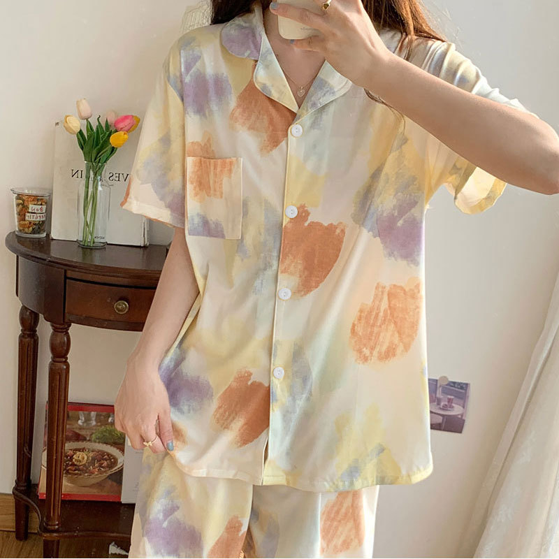 [Margaret] Wholesale Pajamas for Women Japanese Style Simple Ins Style New Fresh Cotton Short-Sleeved Home Wear Set