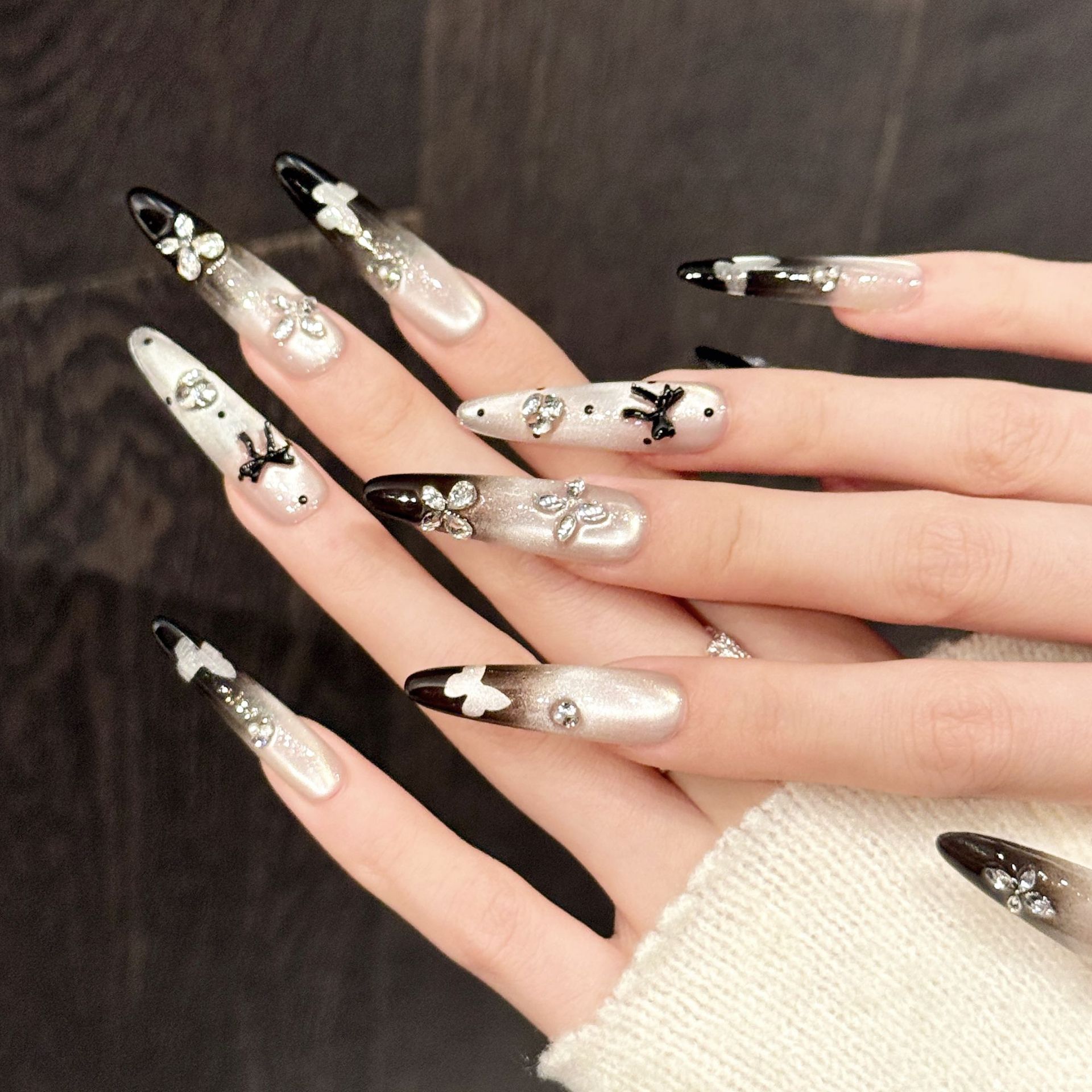 Ricaman Original【Butterfly Diamond Mist Brown】Gradient Mist Brown Handmade Wearable Nails Butterfly Diamond Light Luxury Sweet Cool Stylish Manicure