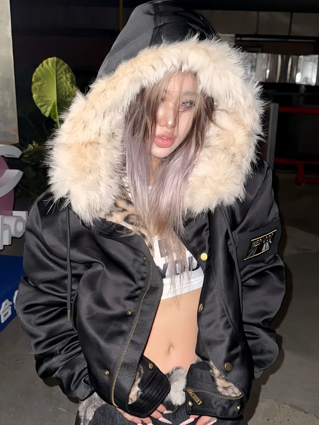 American Retro Leopard Print Fur Collar Hooded Cotton Jacket for Women, New Winter Thickened Sleeve Patch Embroidered Bomber Jacket