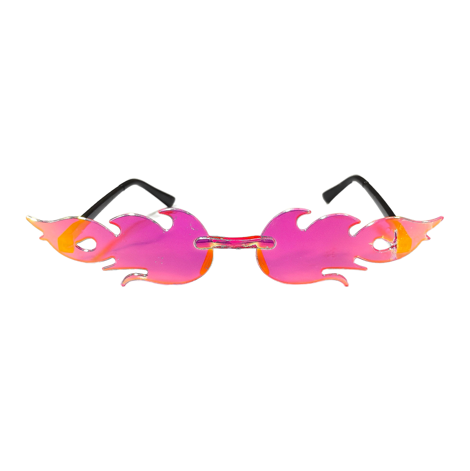 Fashionable and Personalized Flame-Shaped Metal Rimless Sunglasses for Women, Colorful Pc Alternative Funny Glasses