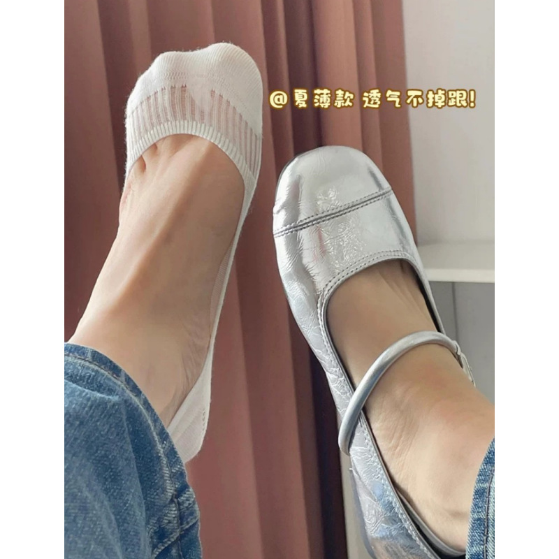 White Socks for Women, Summer Thin Mesh Breathable Low-Cut Non-Slip No-Show Socks for Flats and High Heels