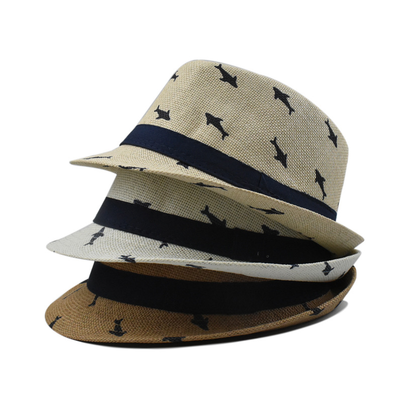 Summer Sunscreen Hat Men's Straw Outdoor Beach Sunshade Anti-UV Straw Hat Jazz Hat British Fashion Top Hat
