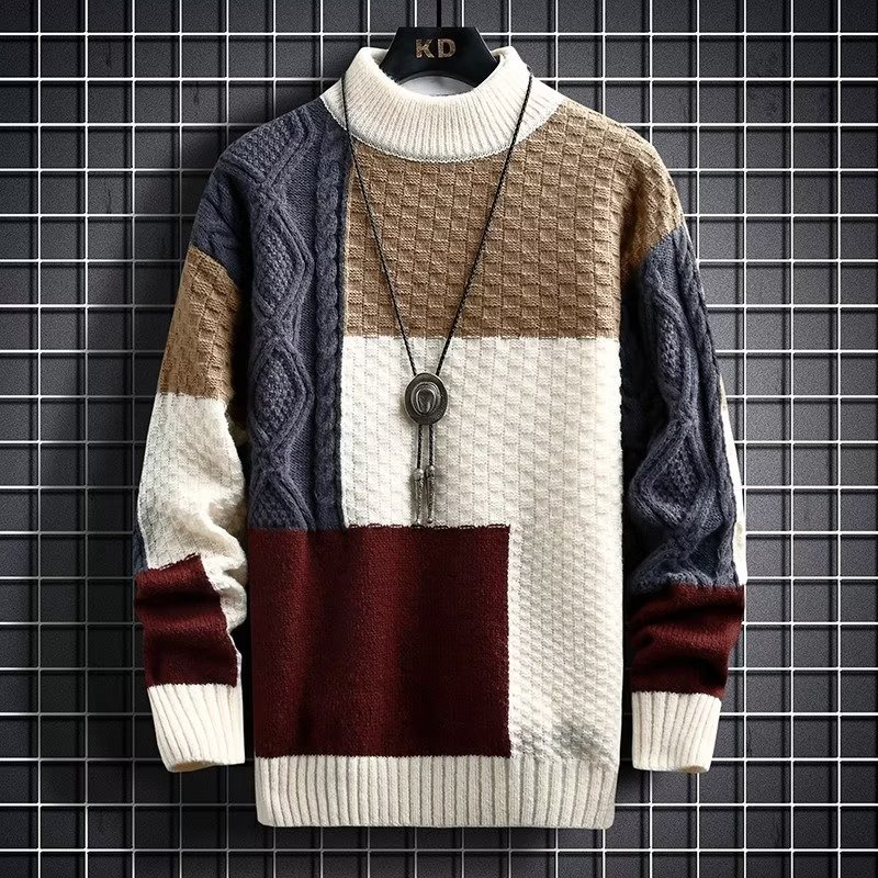 2022 New Sweater Men's Autumn and Winter Japanese Thickened Stitching Korean Fashionable Sweater Base Sweater Men's Sweater