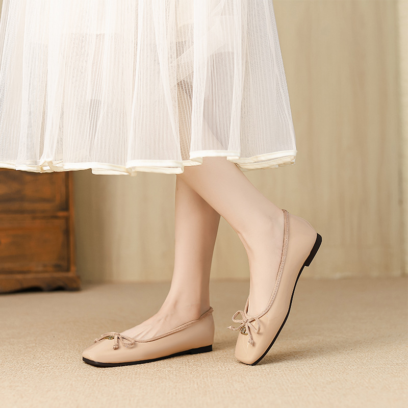 W712-15 French-Style Square-Toe 2026 Spring/Summer Women's Soft-Soled Shallow Bow Ballet Flats Flat Loafers