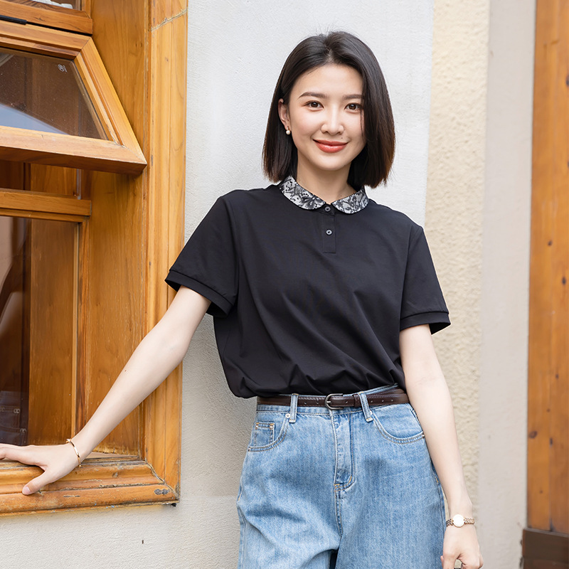 Yun's Age-Reducing Women's T-Shirt Design 2024 New Summer Short Chic Casual Polo Lapel Women's Top