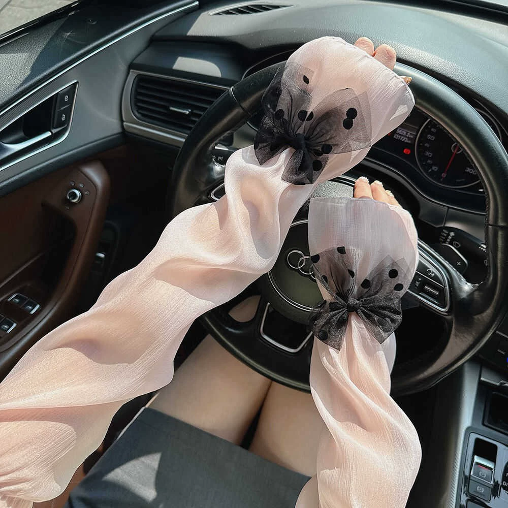 Korean Style Lace Sun Protection Ice Sleeves, Ice Silk Summer Long Gloves, Breathable for Driving and Cycling, Thin and Loose Arm Sleeves