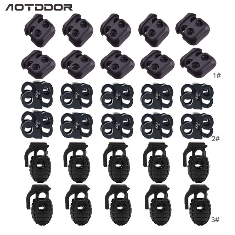 10Pcs Aotudor Outdoor Bag Plastic Rope Buckle Lock, Paracord Lock, Shoelace Buckle, Large Hole Anti-Slip Lock