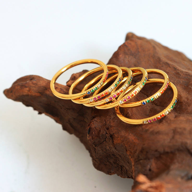 Korean-style simple personality temperament multi-color zirconium Starry Sky fine ring female stacked plain ring jewelry wholesale