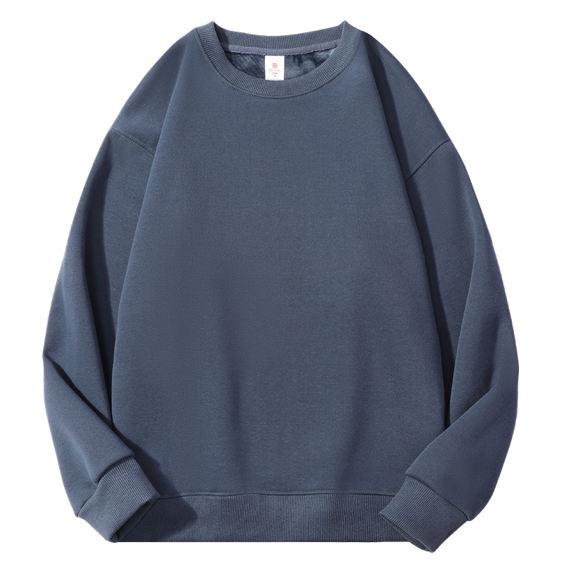 2024 new men's casual sweater solid color simple 420g heavy fleece-lined warm loose sweater men's coat