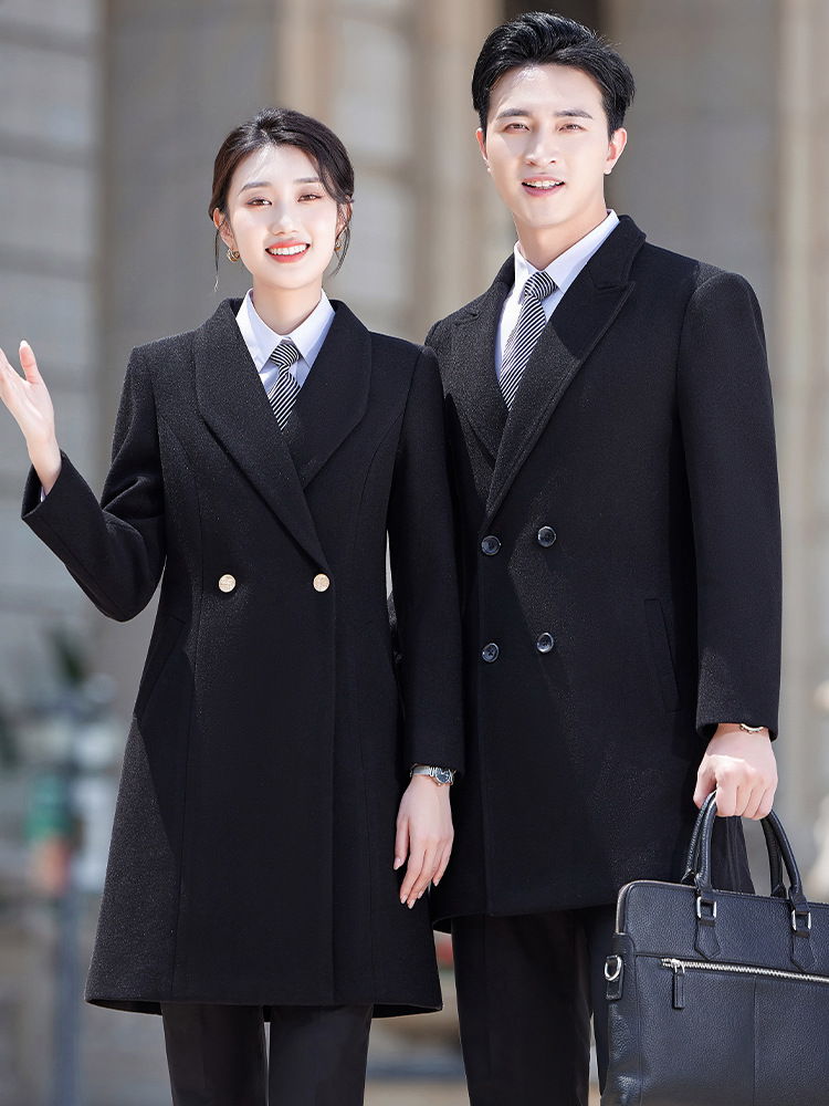 Black Woolen Coat Coat Work Clothes for Men and Women Business Administration Work Clothes for Hotel Bank 4S Shop Work Clothes
