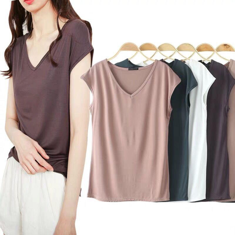 Cross-border AliExpress Amazon Summer Small Shirt Modal Sleeveless T-shirt Women's Slim-fit Simple Thin V-neck Base Shirt